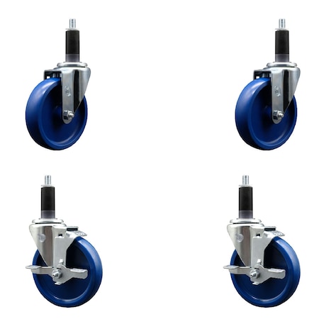 Service Caster 5'' SS Solid Poly Wheel Swivel 1-1/8'' Expanding Stem Caster Set 2 Brakes, 4PK SCC-SSEX20S514-SPUS-2-TLB-2-118